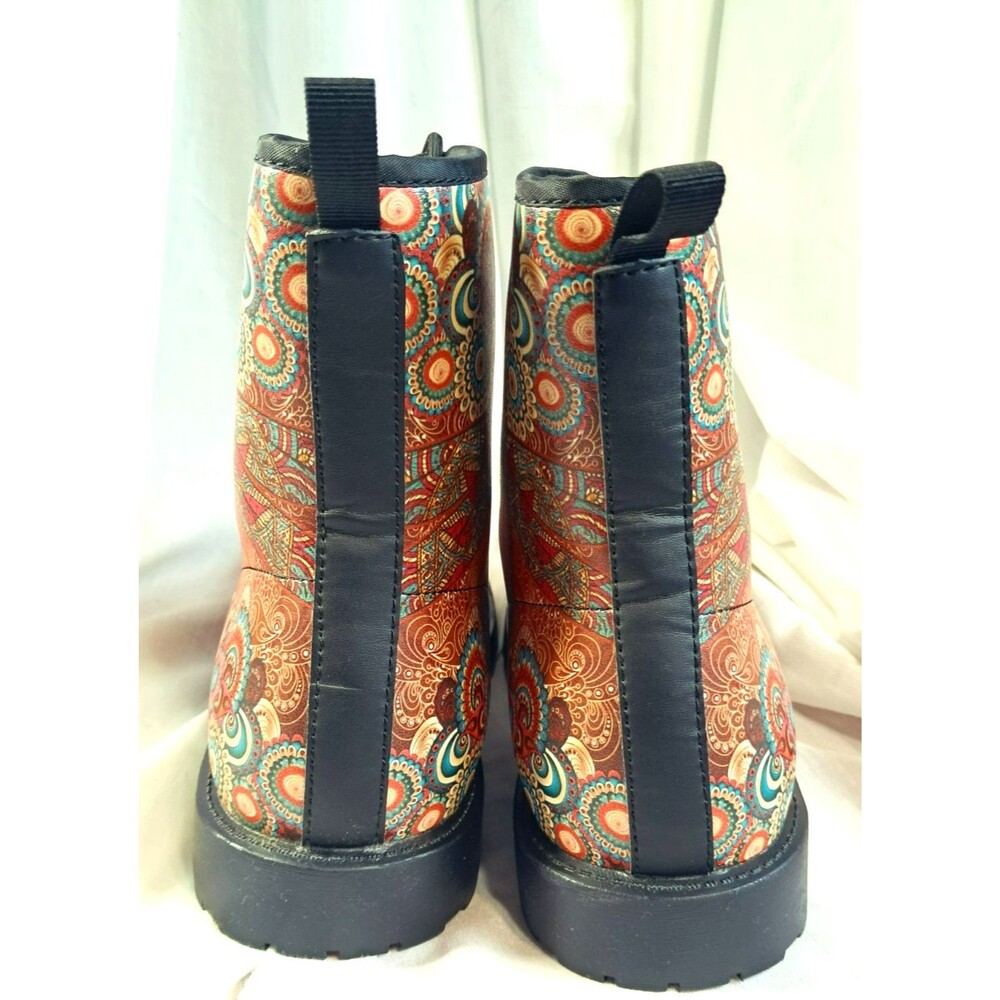 Mandala Orange Dragon Fly Womens 11 Wide Mens 8.5 Eu 42 Combat Boots Vegan - Picture 3 of 8